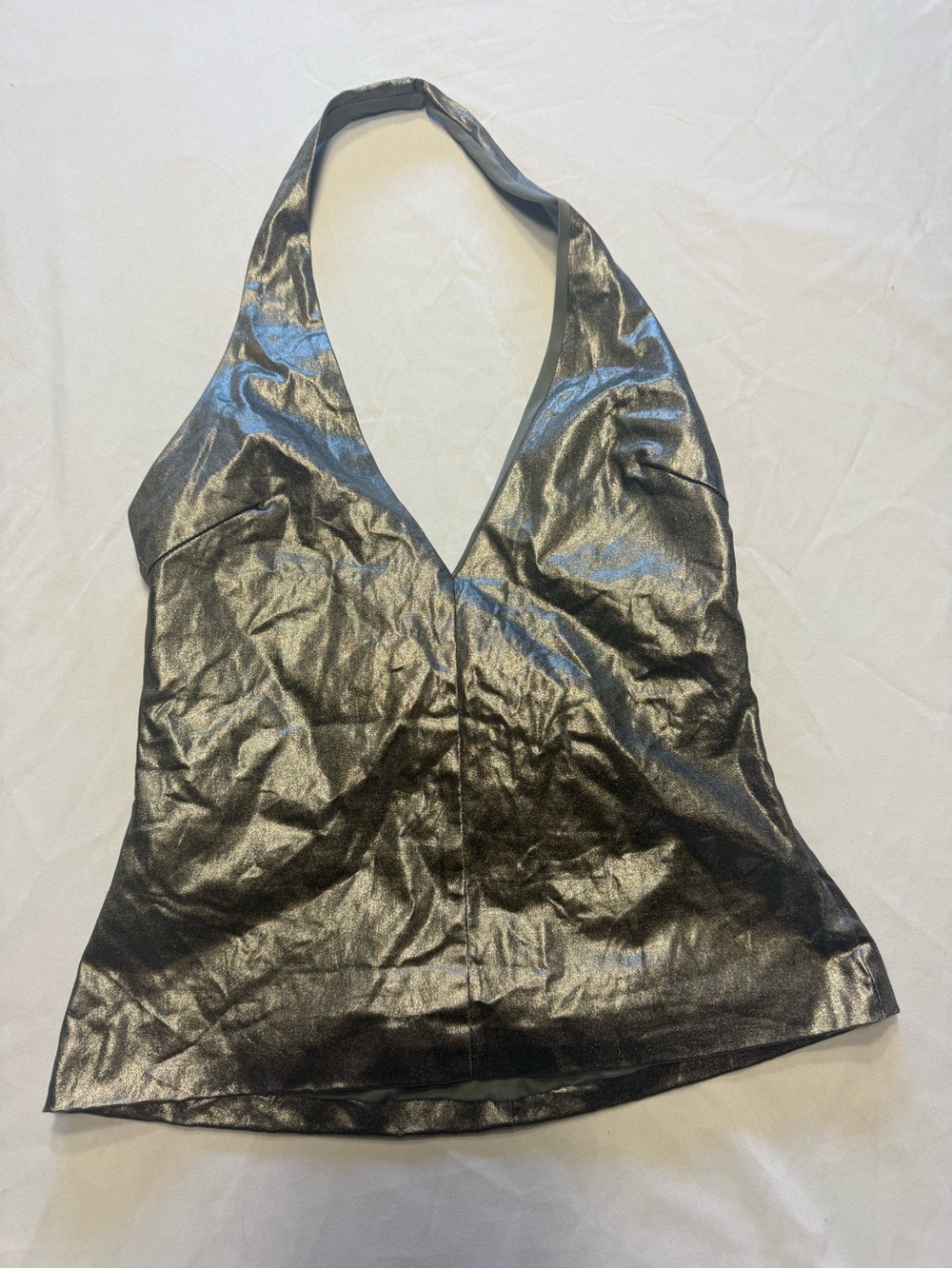 Zara Metallic Halter V-Neck Camisole in Black